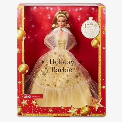 Imagen de Barbie Signature Navidad Muñeca Latina de colección Juguete con Vestido Gala Dorado, Regalo +3 años (Mattel HJX06)