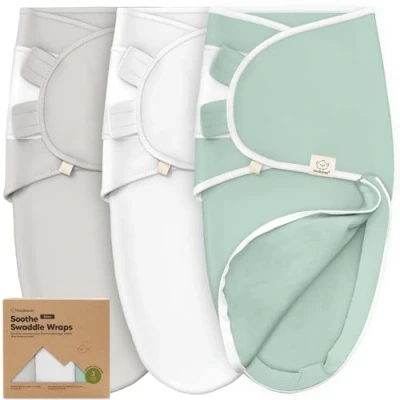 Imagen de 3 Piezas Sacos De Dormir Con Cremallera Para Bebé Saco Recién Nacidos a 6 Meses, Pañal Nacidos, Pañales Bebés Fáciles Cambiar, Mantas Guardería (Sage, L)