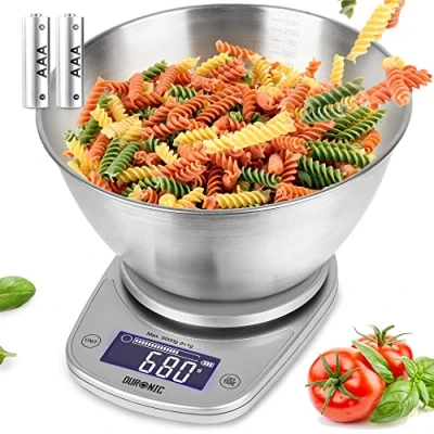 Imagen de Duronic KS5000 RDSS Báscula de cocina digital precisión Bol acero inoxidable desmontable 2.5L Pantalla LCD lectura dígitos fácil Máx. 5kg Función tara Balanza Alimentos Joyas etc