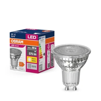 Imagen de OSRAM Valor de estrella LED PAR16 lámpara para base Gu10, reflector, GL, 575 lúmenes, blanco cálido (3000k), reemplazo bombillas convencionales 80W, 10 paquetes