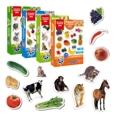 Imagen de Magdum Set Animales de Zoo y Granja + Frutas Verduras Imanes Niños 85 Piezas Nevera Juego Juegos Magneticos para Juguetes Educativos 3 Años