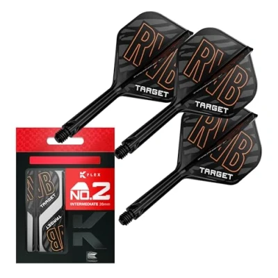 Imagen de Target Darts Raymond Van Barneveld K Flex Flights and Shaft System, No.2 (Intermedio, 26mm) Pack de 3 Kflex All In One Flights, Player Edition Accesorios para Dardos Potencia Dart