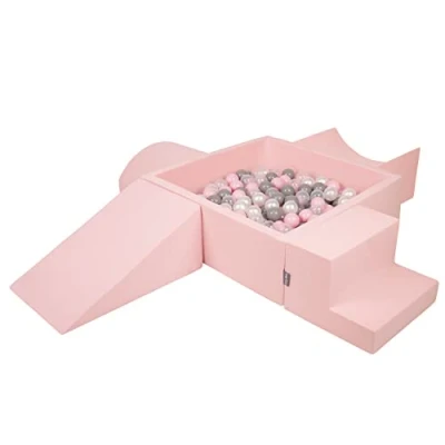 Imagen de KiddyMoon Parque Infantil De Espuma con Cuadrada Piscina Bolas (300 Bolas) para Niños, Rosa:Perla/Gris/Transparente/Rosa Claro