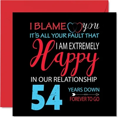 Imagen de Divertida Tarjeta de 54 aniversario para marido y esposa Your Fault I&#039;m Extremely Happy feliz boda pareja, tarjetas felicitación 145 mm x