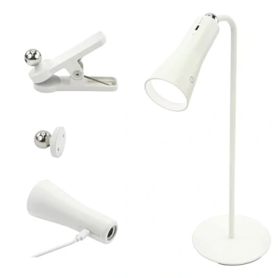 Imagen de ANSMANN Lámpara de escritorio recargable 3 en 1 (1 unidad) con cabeza extraíble LED blanca, viene soporte mesa, pinza y adhesivo