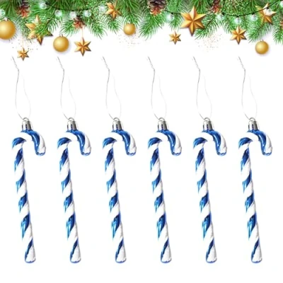 Imagen de YEJAHY 6 colgantes decorativos para árbol de Navidad, bastones caramelo Navidad (azul)