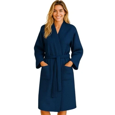 Imagen de Morgenstern Albornoz Diseño de Gofre Mujer Kimono Bata Piqué Algodón Gris Oscuro Talla 50/52