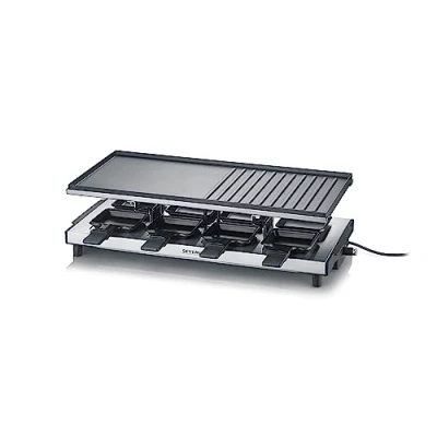 Imagen de SEVERIN Raclette Grill con Placa Antiadherente, de Parrilla Reversible Acanalada y Lisa, Superficie Asado 48,5 X 24 cm, Potencia 1.700 W, Regulador Temperatura Continuo. Negro. RG 2375