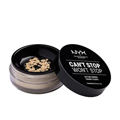 Imagen de NYX Professional Makeup Polvos fijadores Can&#039;t Stop Won&#039;t Setting Powder, sueltos, Acabado mate, Absorben brillos, Fórmula vegana, Tono: Light Medium