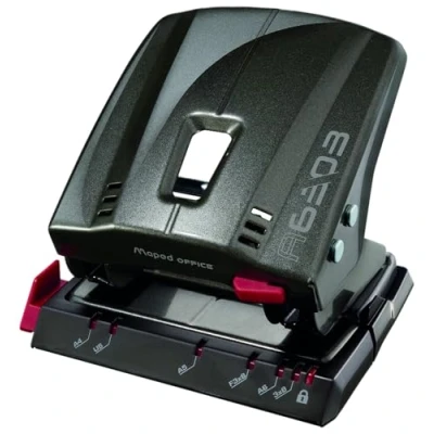 Imagen de Maped Perforadora de Papel Advanced Metal 2 Agujeros para 30/35 Hojas Agujereador Metálico Mecanismo Antibloqueo Tapa Vaciar Confetis Rápida y Precisa Color Negro