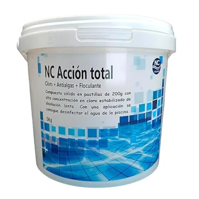 Imagen de NC Cloro Pastillas 5 acciones Mantenimiento de Piscina Tratamiento Multiacción (Desinfectante, alguicida, bactericida, floculante y estabilizante) Formato kg Fabricado en España