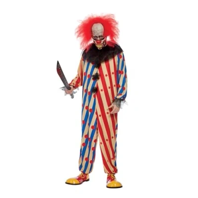 Imagen de Smiffys Disfraz de payaso espeluznante, Rojo y azul, Traje una pieza, cuello volante máscara