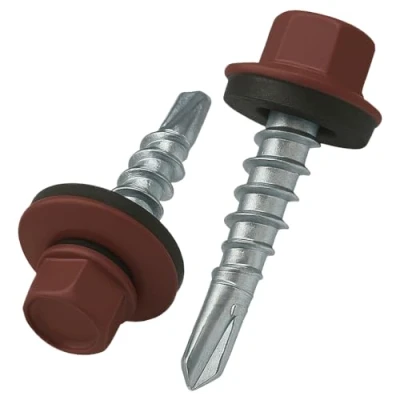 Imagen de 8 mm x 35 Tornillos para techos, cabeza hexagonal, autoperforantes, color (RAL 3009 Rojo óxido) con arandela de sellado, Tornillo endurecido chapado en zinc a prueba óxido (50 pcs)