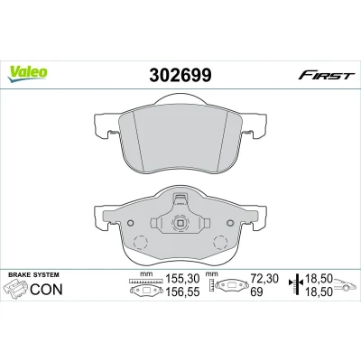 Imagen de VALEO 302699 Juego de pastillas freno Eje delantero excl. contacto avisador desgaste Chapa antichirridos VOLVO: S60 I, XC70 I Cross Country