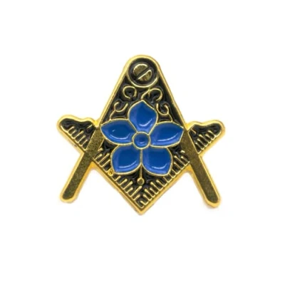 Imagen de Victoria Regalia Pin de solapa cuadrado masónico y brújulas dorado con Forget Me Not, dorado, negro, azul (01C301LP54), Metal