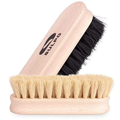 Imagen de SULPO Cepillo para Limpieza 12 Centímetros Juego de cepillos cerdas Suaves pulidor Zapatos Abrigos Sofá Zapatillas casa 2 Piezas Color Natural y Negro