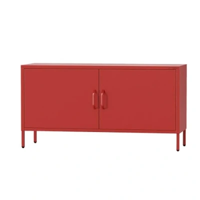 Imagen de Jan Nowak Mueble TV Salon Metal Rosa 115 x 59,5 40 cm Salón Televisión de 2 Puertas, Estilo Industrial Mesa TV, Superficie Brillante Rojo