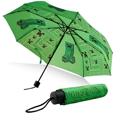 Imagen de Minecraft Paraguas Plegable Niños, Ligero y Telescópico Accesorios de Viaje (Verde)