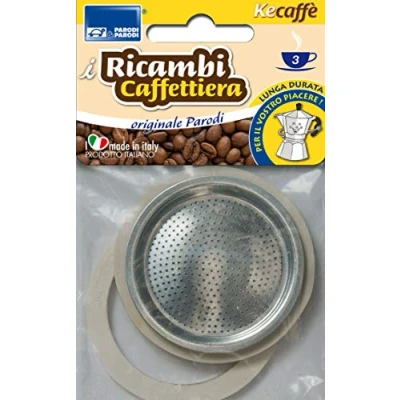Imagen de PARODI &amp; 3 tazas, recambios compatibles con bialetti y otras marcas, 1 filtro Moka + 2 juntas para cafetera, neutro, estándar