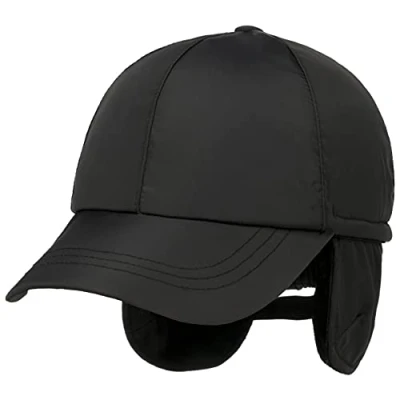 Imagen de LIPODO Gorra con Orejeras Uni Classic Hombre Curved Brim Cap de béisbol Protector Orejas Cerrado por atrás, Visera, Forro, Banda Piel Invierno otoño/Invierno M (57 58 cm) Negro
