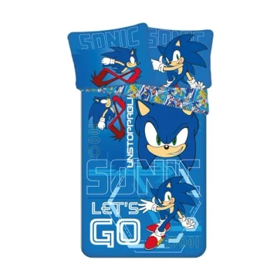 Imagen de Jerry Fabrics Sonic The Hedgehog Official Let&#039;s Go Design Juego de funda nórdica para cama individual, 140 x 200 cm, reversible, con almohada 70 90 color azul