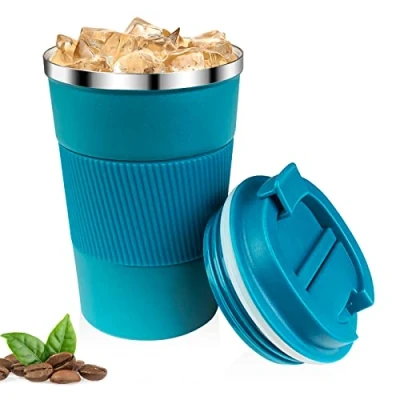 Imagen de Relota Taza de Café 380mL Azul, Termo Cafe para Llevar 304 Acero Inoxidable Reutilizables Vaso Termico Antigoteo Coche, Hermético Frío y Caliente, Leche Té