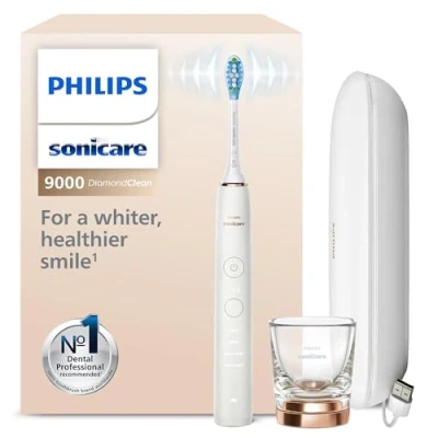 Imagen de Philips Sonicare DiamondClean 9000 cepillo dental eléctrico, sónico con aplicación, sensor de presión, 4 modos cepillado, 3 niveles intensidad, vaso carga y estuche viaje USB, oro rosa, modelo HX9911/94