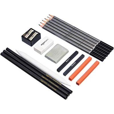 Imagen de Amazon Basics lápices para dibujos y bocetos, 17 Unidad, Paquete de 1, Negro