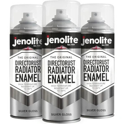 Imagen de JENOLITE Directorust Pintura en Spray para Radiadores Esmalte PLATA BRILLO 3x400ml Resistente hasta 130ºC duradera que No amarillea necesita imprimación
