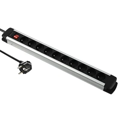 Imagen de Electraline 35437 ALU Line Regleta enchufes con Cuerpo de Aluminio, Cables 3G1,5 mm, 2 m, Negro, 10 Prises