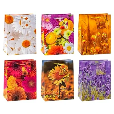 Imagen de TSI 84013 12 Bolsas de regalo medianas (6 unidades), diseños flores variados