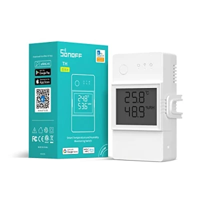 Imagen de SONOFF THR316D TH Elite 16A Interruptor WiFi Inteligente con Pantalla LCD para Monitorización de Temperatura y Humedad, Control Automático Caldera Riego, Compatible Alexa Google Home.