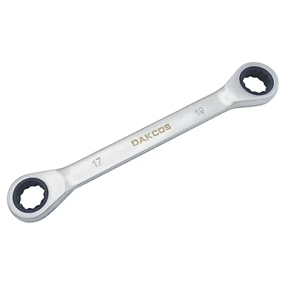 Imagen de DAKCOS Llave de Trinquete con Doble Anillos 17mm 19mm, Combinada Carraca 2 en 1, CR V acabado cromado mate