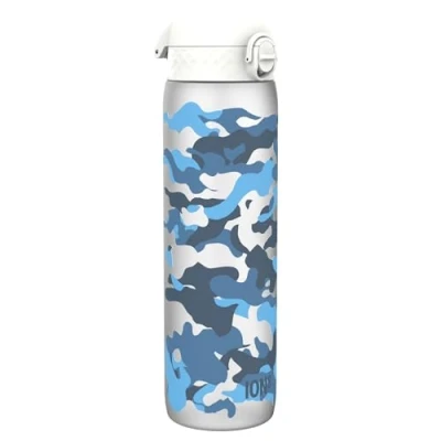 Imagen de Ion8 Botella de Agua 1 Litro Con Marcador Tiempo, 1000 ml, a Prueba Fugas, Asa Transporte, Apta para Lavavajillas, Sin BPA, Agarre Contorneado, Ideal Deporte y Gimnasio, Camuflaje