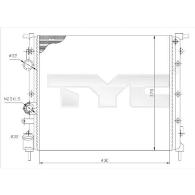Imagen de TYC 728 0026 Radiador, refrigeración del motor 430 378 23 Aletas unidas mecánicamente RENAULT: CLIO 2, Kangoo I, I Express
