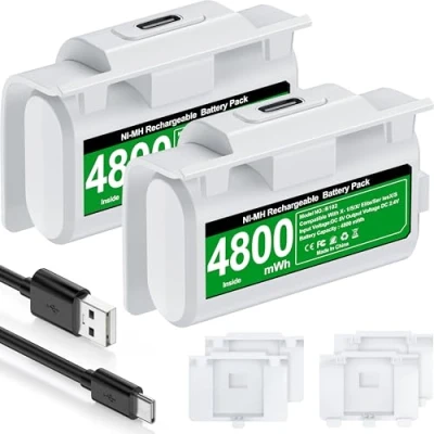 Imagen de HELLCOOL batería recargable para mando Xbox, paquete de con 2 x 3600 mWh/indicador LED/12 horas reproducción, reproducción y kit carga Xbox One/S/X/Elite, Series S/X