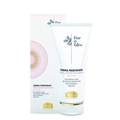 Imagen de Helan, Fior di Talco, Crema Hidratante Corporal Mujer, Perfumada, Enriquecida con Manteca de Albaricoque y Vitamina e Acción Emoliente Hidratante, sin Parabenos Siliconas 200 ml