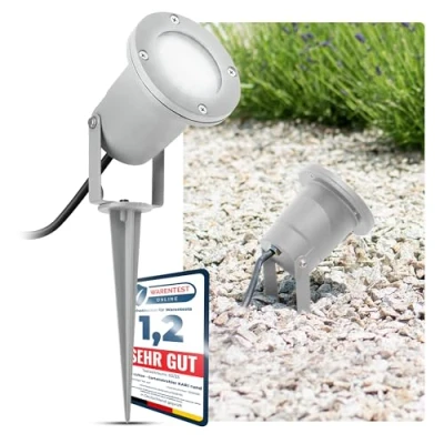Imagen de SSC LUXon foco LED para jardín con estaca exterior en color gris, 3 W GU10 blanco neutro, luz césped, de suelo orientable