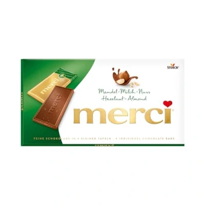 Imagen de Merci tuerca de leche almendras, 4 mini barras chocolate 100gr