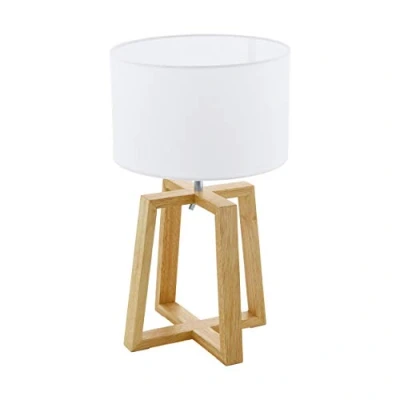 Imagen de Eglo Chietino, lámpara de mesa 1, 1 mesa, diseño natural, madera, tela y acero, color blanco, casquillo E27, incluye interruptor