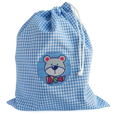 Imagen de Bolsa celeste de tela merienda reutilizable con estampado infantil lavable y plegable. Ideal para alimentos comida almuerzo colegio niños. Porta ecológico bocadillos, fruta, galletas