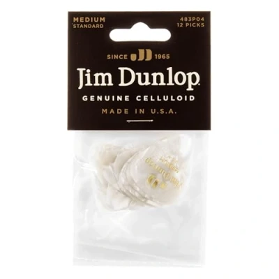 Imagen de JIM DUNLOP Púas Genuine Celluloid Classic, Saco de 12, Blanco Perlado, Medium