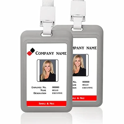 Imagen de 2 piezas de identificación titular vertical con cordón desmontable correa para el cuello nombre etiqueta la tarjeta (gris)