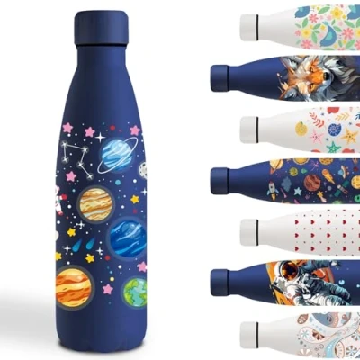 Imagen de Botella Agua Acero Inoxidable 500ml, Cantimplora Inoxidable, Fácil de Transportar, Personalizada con Asteroide, a Prueba Fugas, para la Escuela, Gimnasio, Azul Oscuro