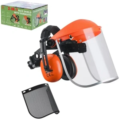 Imagen de Visera de malla para cortadora césped y cepillo ajustable 2 en 1 protector facial
