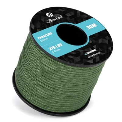 Imagen de Abma Cord 30M Paracord 275 Cuerda de Nylon 2,4 mm Paracaídas 4 Hebras para Exteriores Supervivencia Todo Uso MAX. 125kg (275lbs) Verde Bosque