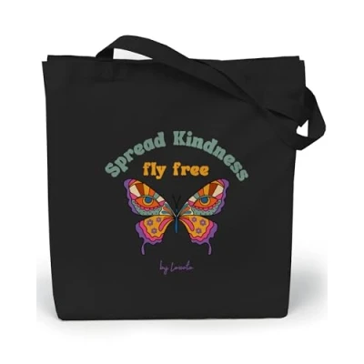 Imagen de Loxato Tote Bag Negra Bolsa Tela de Algodón 100% Bolso Shopper Mujer Negro Bolsas Bonitas Reutilizables Compra