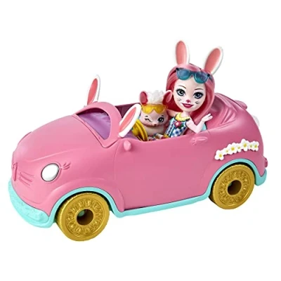 Imagen de Enchantimals Bree Bunny y su Coche descapotable Muñeca con Rosa de Juguete, Mascota Conejito Accesorios (Mattel HCF85)