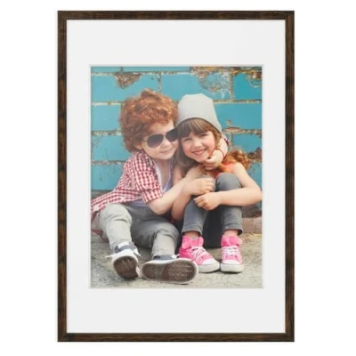 Imagen de PHOTOLINI 3D Marco de Fotos 50x70 cm para Rellenar, Roble Oscuro, con Profundidad Objetos hasta 1,5 cm, Madera MDF paspartú y Cristal Manualidades como Regalo