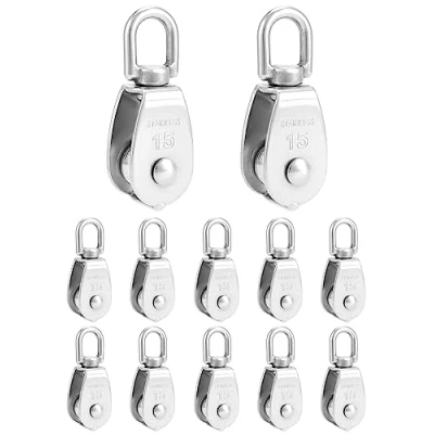 Imagen de QWORK® 12 Piezas M15 Bloque de Polea Acero Inoxidable 304 para Cuerda diámetro hasta 6 mm Carga 35kg